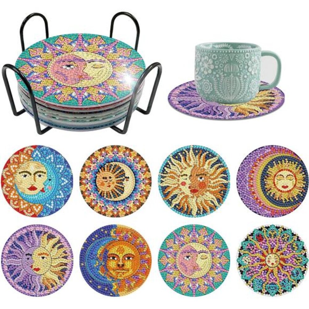 8 Pcs Diamond Art Coasters Kits For Adults With Holder, Diy Diamond Painting